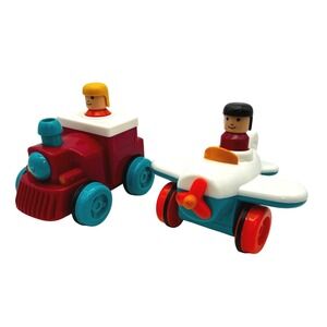 BATTAT Push & Go Airplane & Train Toy Vehicles Set Toddlers Pull & Go